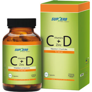 Supherb Vitamins C + D & Zinc, 0, 60, Capsules
