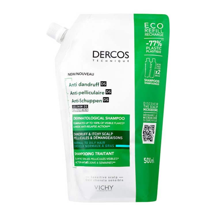 Vichy Dercos Energizing Anti-Hair Loss Shampoo Refill for Weak Hair and Sensitive Scalps - 500ml